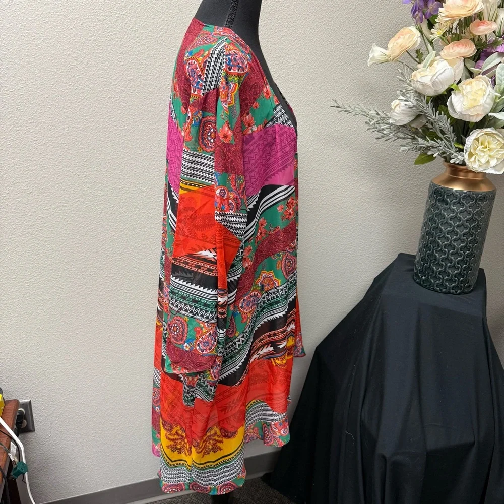Cato 22/24W Multicolor Boho Patchwork Kimono Open Front Duster Cardigan - Picture 4 of 6